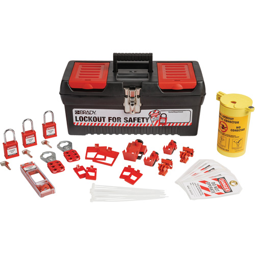 Trousse de cadenassage et d&eacute;tiquetage &eacute;lectrique avec cadenas de s&eacute;curit&eacute; en nylon dans une boîte &agrave; outils, Ensemble &eacute;lectrique, 33 composants compris Pronet Distribution