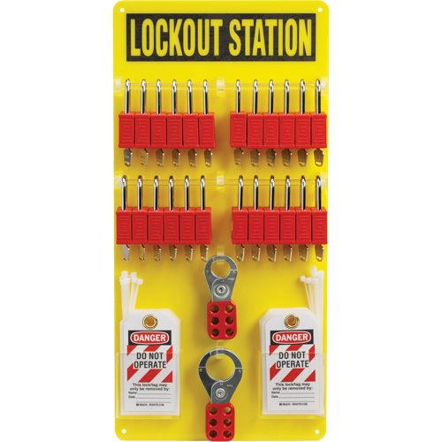 Tableau de cadenassage et &eacute;tiquetage avec cadenas de s&eacute;curit&eacute; en nylon utilisant des cl&eacute;s diff&eacute;rentes, Cadenas Plastique, Capacit&eacute; de 24, Cadenas Compris Pronet Distribution