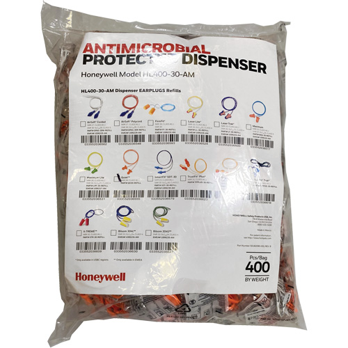 Recharge de bouchons doreille QD30 pour le distributeur HL400, Vrac - Sac en poly, Avec cordon Pronet Distribution