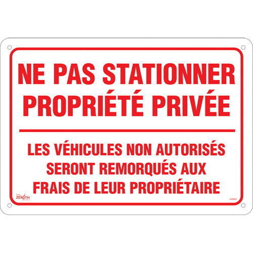 "Ne pas stationner propri&eacute;t&eacute; priv&eacute;e" Sign, 14" x 20", Aluminum, French Pronet Distribution