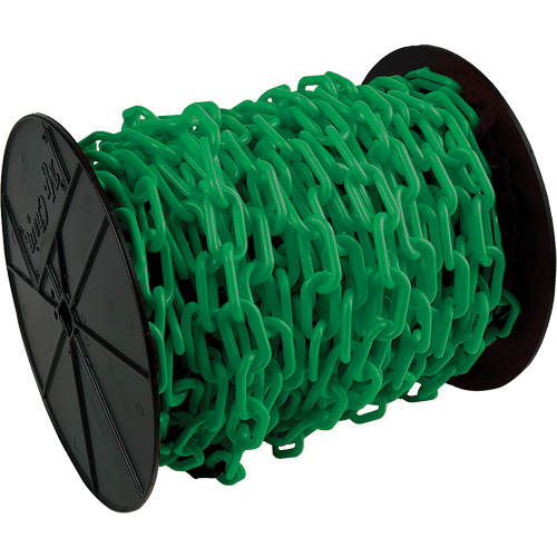 Chaîne de s&eacute;curit&eacute; en plastique robuste, Vert, Maillon de 2", 100' de long Pronet Distribution