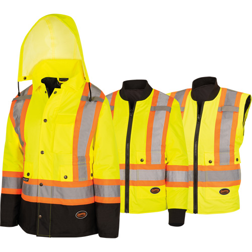5021BBW Women's  7-in-1 Waterproof Jacket with Hood, Polyester/Polyurethane, High Visibility Lime-Yellow, X-Small Pronet Distribution