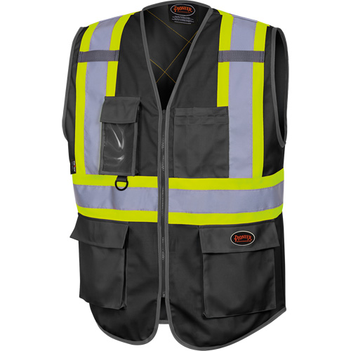 6959BK Tricot High-Visibility Safety Vest with Zipper Closure, Black, X-Small, Polyester Pronet Distribution