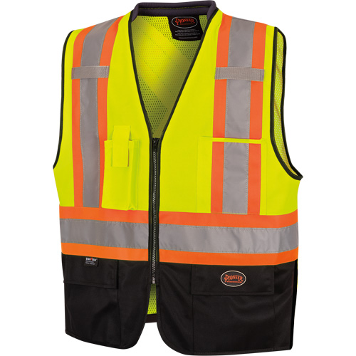 6895 High-Visibility Zip Front Bi-Colour Safety Vest, Black/High Visibility Lime-Yellow, 2X-Large/3X-Large, Polyester Pronet Distribution
