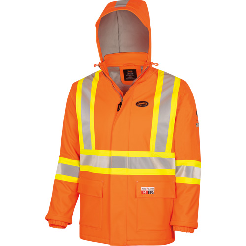 5884 Flash-Gard&reg; FR/Arc-Rated Waterproof Jacket with Hood, Small, High Visibility Orange, 51 cal/cm² Pronet Distribution