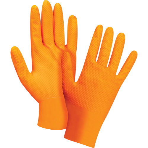 Gants d'examen de poids lourd &agrave; prise tactile, Petit, Nitrile, 8 mils, Sans poudre, Orange Pronet Distribution