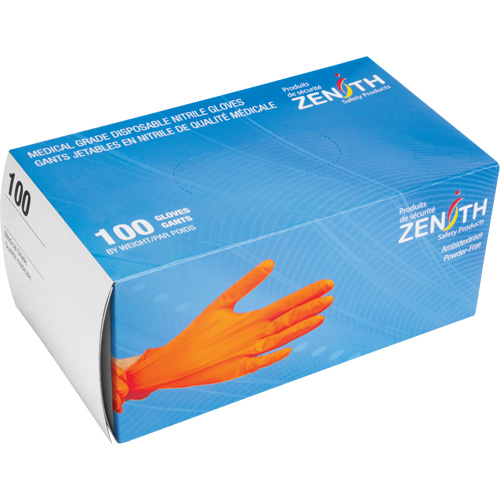 Gants d'examen de poids lourd &agrave; prise tactile, Petit, Nitrile, 8 mils, Sans poudre, Orange Pronet Distribution