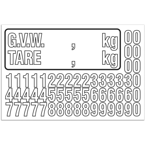 Trousse de num&eacute;rotation de la masse brute du v&eacute;hicule (MBV) pour camion, Num&eacute;ros/lettres/ponctuation assortis, Blanc Pronet Distribution