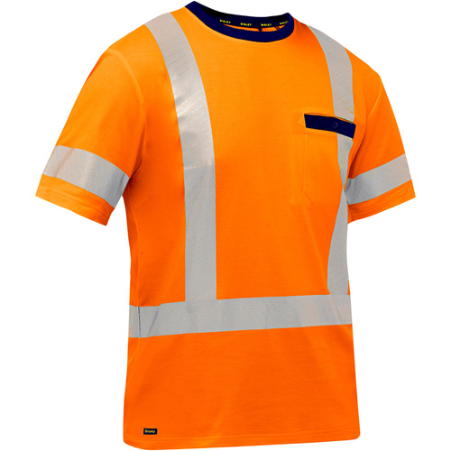 Chemise &agrave; manches courtes et X au dos Bisley, Poly-coton, Petit, Orange haute visibilit&eacute; Pronet Distribution