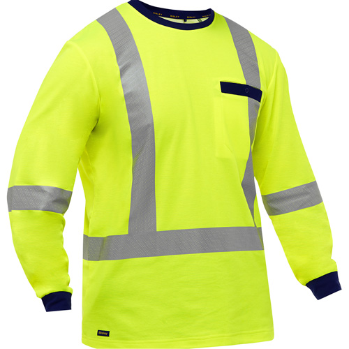 Bisley&reg; X-Back Long Sleeve Shirt, Poly-Cotton, Small, High Visibility Lime-Yellow Pronet Distribution