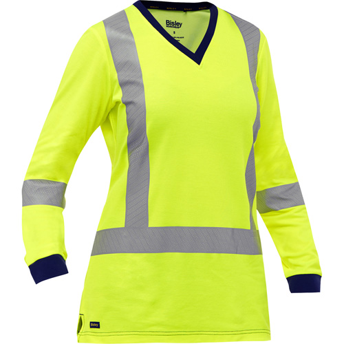 Bisley&reg; Women's X-Back Long Sleeve Shirt, Poly-Cotton, Small, High Visibility Lime-Yellow Pronet Distribution