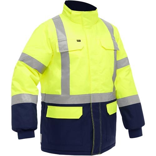 Bisley&reg; X-Back Extreme Cold Jacket with Navy Bottom, Polyester, High Visibility Lime-Yellow, Large Pronet Distribution
