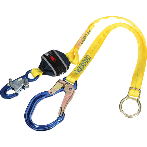 Tie-Back Web Shock-Absorbing Lanyard, 6', Rebar Hook Center, Snap Hook Leg Ends, Polyester Pronet Distribution
