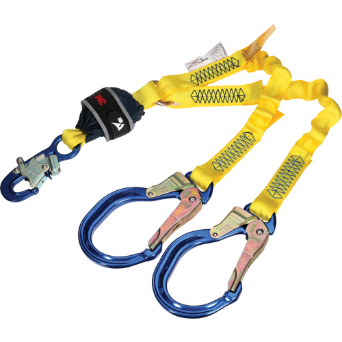 Twin-Leg Stretch Web Shock-Absorbing Lanyard, 4', Rebar Hook Center, Snap Hook Leg Ends Pronet Distribution