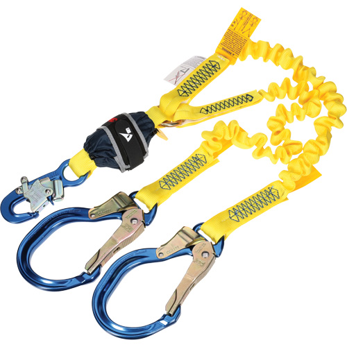 Twin-Leg Stretch Web Shock-Absorbing Lanyard, 6', Rebar Hook Center, Snap Hook Leg Ends Pronet Distribution
