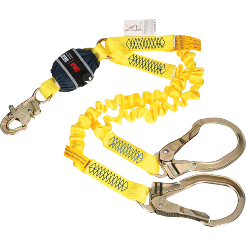 Twin-Leg Stretch Web Shock-Absorbing Lanyard, 6', Rebar Hook Center, Snap Hook Leg Ends Pronet Distribution