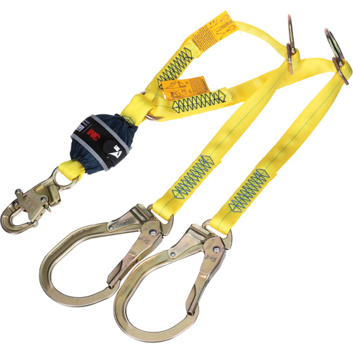 Twin-Leg Tie-Back Web Shock-Absorbing Lanyard, 4', Rebar Hook Center, Snap Hook Leg Ends, Polyester Pronet Distribution