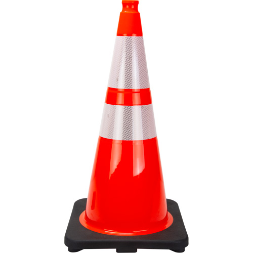 C&ocirc;ne de signalisation de premi&egrave;re qualit&eacute;, 28", Orange, Bande(s) r&eacute;fl&eacute;chissante(s) 4" & 6" Pronet Distribution
