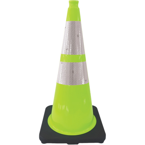C&ocirc;ne de signalisation de premi&egrave;re qualit&eacute;, 28", Vert lime, Bande(s) r&eacute;fl&eacute;chissante(s) 4" & 6" Pronet Distribution