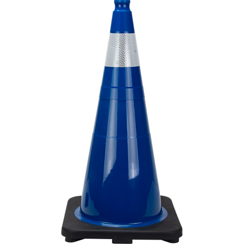 C&ocirc;ne de signalisation de premi&egrave;re qualit&eacute;, 28", Bleu, Bande(s) r&eacute;fl&eacute;chissante(s) 4" Pronet Distribution