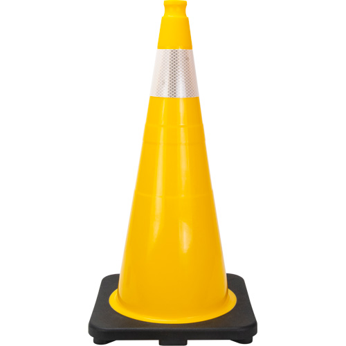 C&ocirc;ne de signalisation de premi&egrave;re qualit&eacute;, 28", Jaune, Bande(s) r&eacute;fl&eacute;chissante(s) 4" Pronet Distribution