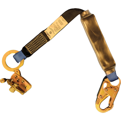 Trailing Rope Grab with Attached Shock Pack Lanyard, 2', Snap Hook Center, Snap Hook Leg Ends, Polyester Pronet Distribution