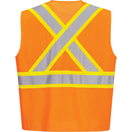Contrast-Striped Safety Vest, High Visibility Orange, Small, Polyester Pronet Distribution
