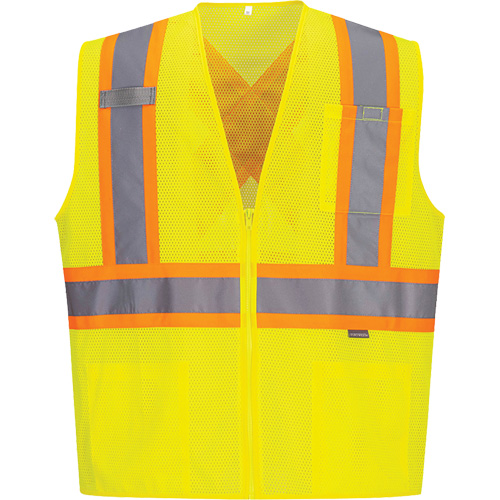 Contrast-Striped Safety Vest, High Visibility Lime-Yellow, Small, Polyester Pronet Distribution