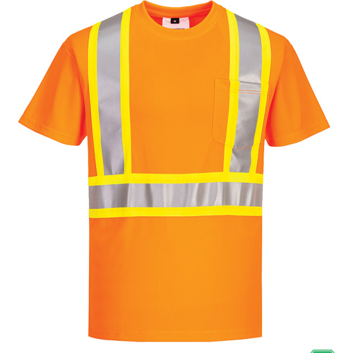 Contrast-Striped Safety T-Shirt, Polyester, Small, High Visibility Orange Pronet Distribution