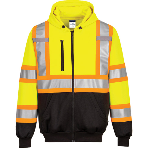 Chandail de s&eacute;curit&eacute; &agrave; capuchon avec bandes contrastantes, Petit, Noir/Jaune lime haute visibilit&eacute; Pronet Distribution