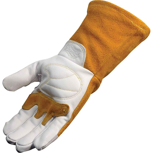 Gants de soudeur TIG/MIG de premi&egrave;re qualit&eacute; avec dos en cuir de vache refendue isol&eacute;es et ignifug&eacute;s Caiman, Cuir fleur de ch&egrave;vre, Taille Moyen Pronet Distribution