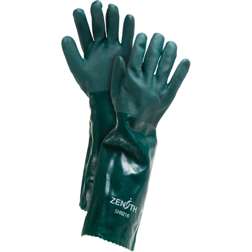 Double Dipped Green Gloves, 18" L, PVC, Cotton Jersey Inner Lining, 70-mil Pronet Distribution