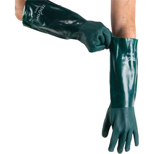 Double Dipped Green Gloves, 18" L, PVC, Cotton Jersey Inner Lining, 70-mil Pronet Distribution