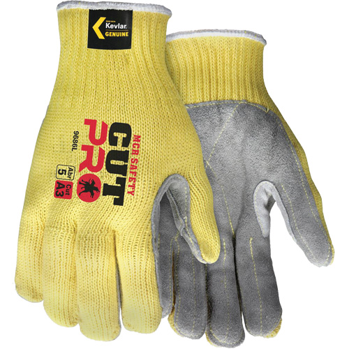 Gants de travail r&eacute;sistant &agrave; la coupe CutPro avec paume en cuir fendu, Taille Petit, Calibre 7, Enveloppe en Kevlar, ASTM ANSI niveau A3 Pronet Distribution