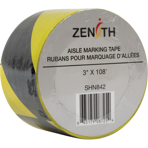 Aisle Marking Tape, 3" x 108', PVC, Black and Yellow Pronet Distribution