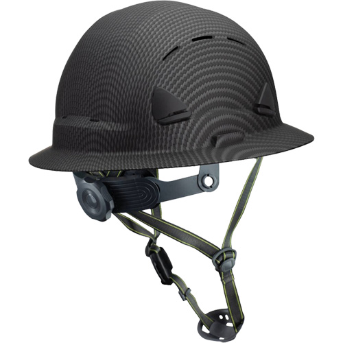Casque Fibre Metal de style escalade avec bordure compl&egrave;te, R&eacute;pond aux normes CSA type 2, Suspension Rochet, Ventil&eacute; Pronet Distribution