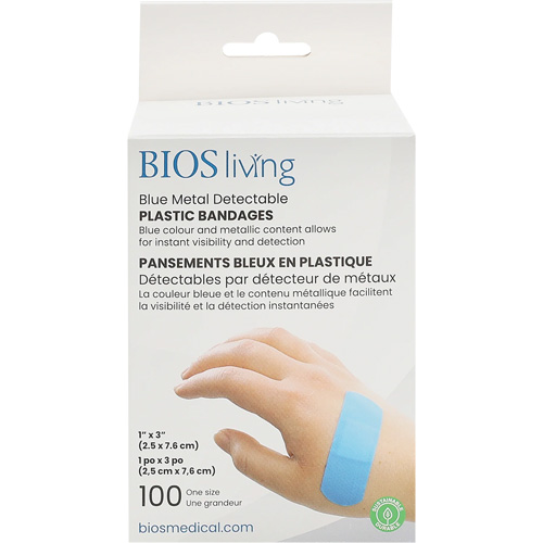 Blue Water-Resistant Bandages, Rectangular/Square, 3", Plastic Metal Detectable, Sterile Pronet Distribution