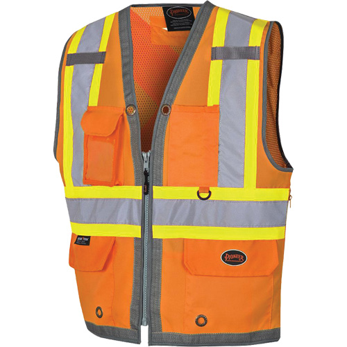 Veste de s&eacute;curit&eacute; pour arpenteur Pioneer avec fermeture &agrave; glissi&egrave;re et dos en maille, Orange haute visibilit&eacute;, Petit, Polyester Pronet Distribution