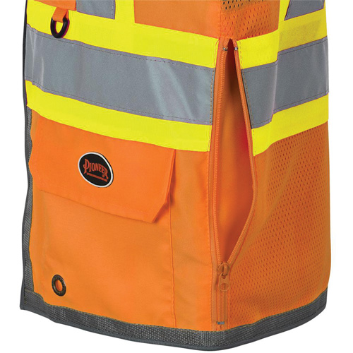 Veste de s&eacute;curit&eacute; pour arpenteur Pioneer avec fermeture &agrave; glissi&egrave;re et dos en maille, Orange haute visibilit&eacute;, Petit, Polyester Pronet Distribution
