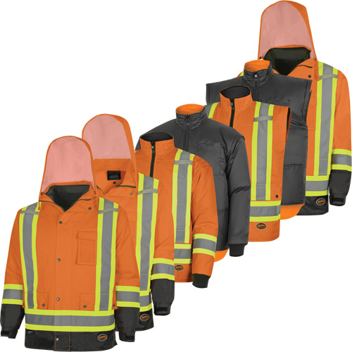 5056 Pioneer&reg; Yukon 7-in-1 Waterproof Winter Safety Parka, Polyester, Black/High Visibility Orange, X-Small Pronet Distribution