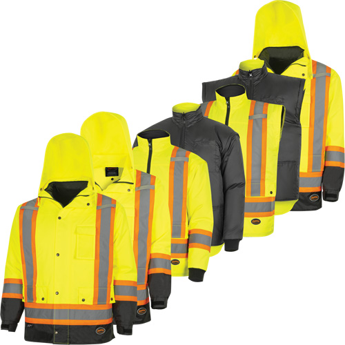 5057 Pioneer&reg; Yukon 7-in-1 Waterproof Winter Safety Parka, Polyester, Black/High Visibility Lime-Yellow, X-Small Pronet Distribution
