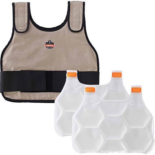 Chill-Its 6230 Standard Phase Change Cooling Vest with Rechargeable Packs, Small/Medium, Khaki Pronet Distribution