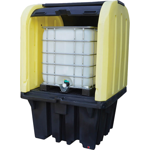 Palette anti-d&eacute;versement jaune &agrave; couvercle rigide roulant, 65" lo x 65" la x 101" h, Capacit&eacute; de charge 5000 lb Pronet Distribution