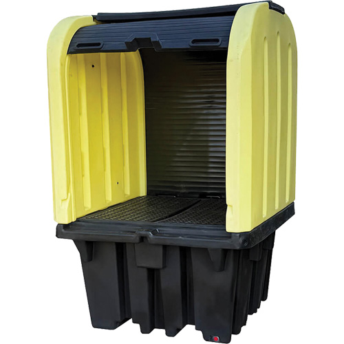 Palette anti-d&eacute;versement jaune &agrave; couvercle rigide roulant, 65" lo x 65" la x 101" h, Capacit&eacute; de charge 5000 lb Pronet Distribution