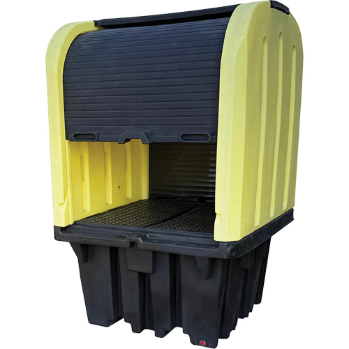Palette anti-d&eacute;versement jaune &agrave; couvercle rigide roulant, 65" lo x 65" la x 101" h, Capacit&eacute; de charge 5000 lb Pronet Distribution