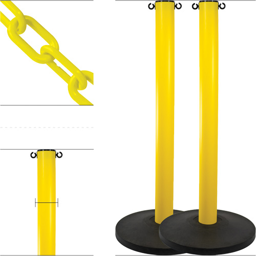 Ensemble de montants industriels avec chaîne en plastique, Hauteur de 37", Jaune Pronet Distribution