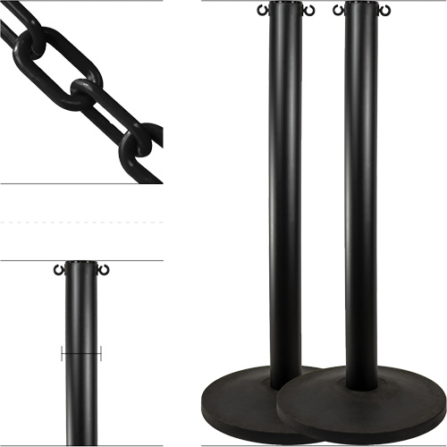 Industrial Stanchion Kit with Plastic Chain, 37" High, Black Pronet Distribution