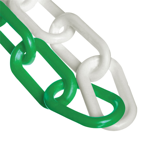 Chaîne de barri&egrave;re en plastique &agrave; deux couleurs, Vert/Blanc, Maillon de 2", 500' de long Pronet Distribution
