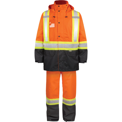 Ensemble de pluie haute visibilit&eacute; en tissu 150 deniers, Polyester, Moyen, Orange haute visibilit&eacute; Pronet Distribution