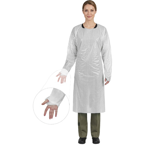 CoverMe Gown with Thumbholes, One Size, White, Polyethylene Pronet Distribution